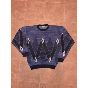 Vintage Area By Tag 100% Acrylic Knit Pullover geometric pattern Sweater Mens S
